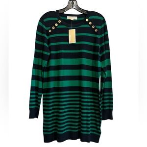 Michael Kors Green and Black NEW Striped Knit Sweater Mini Dress Size Large